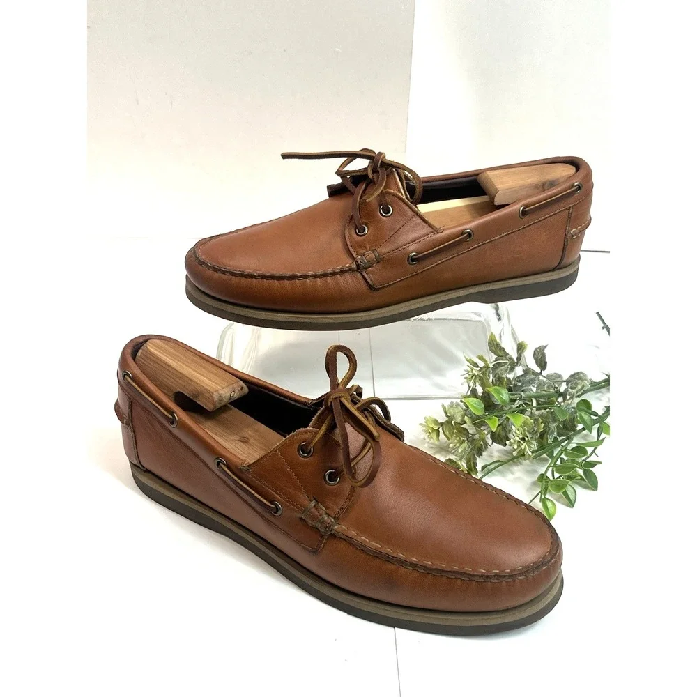 Allen Edmonds Tan Leather Deck Boat Shoes 2 Eye Mens Size 10.5 D Force 10 Casual